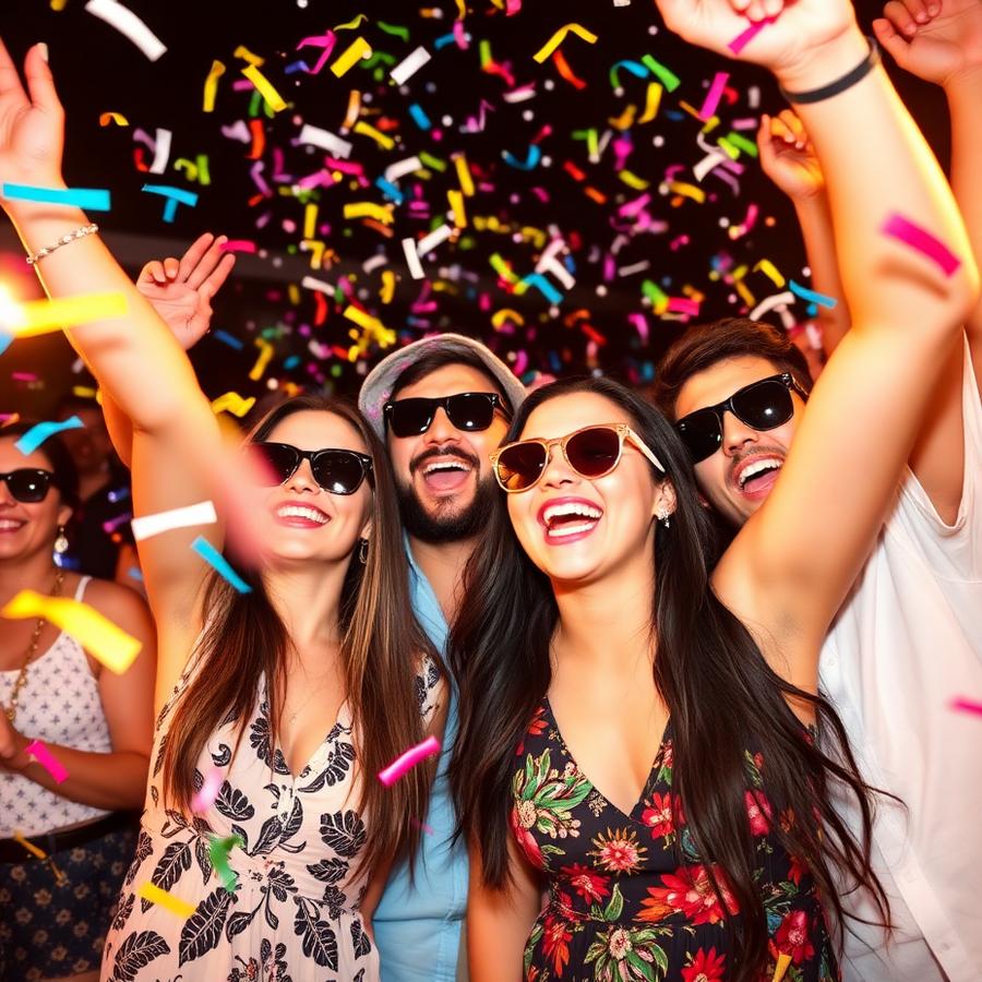 Amigos celebrando con confeti