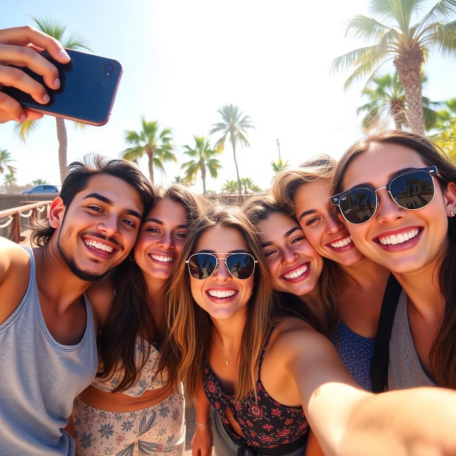 Amigos tomándose una selfie de viaje